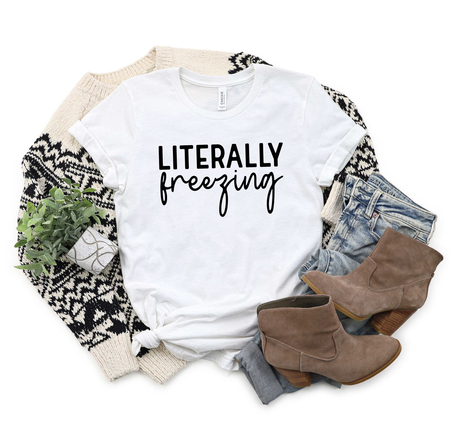 Literally Freezing Cursive | Short Sleeve Crew Neck