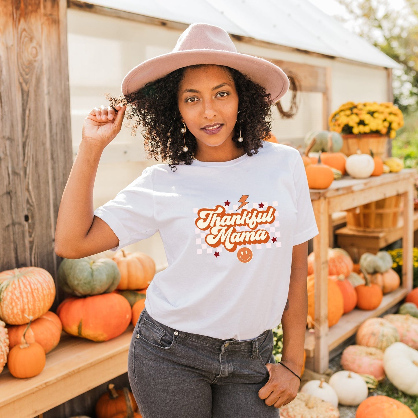 Thankful Mama Checkered | Short Sleeve Crew Neck