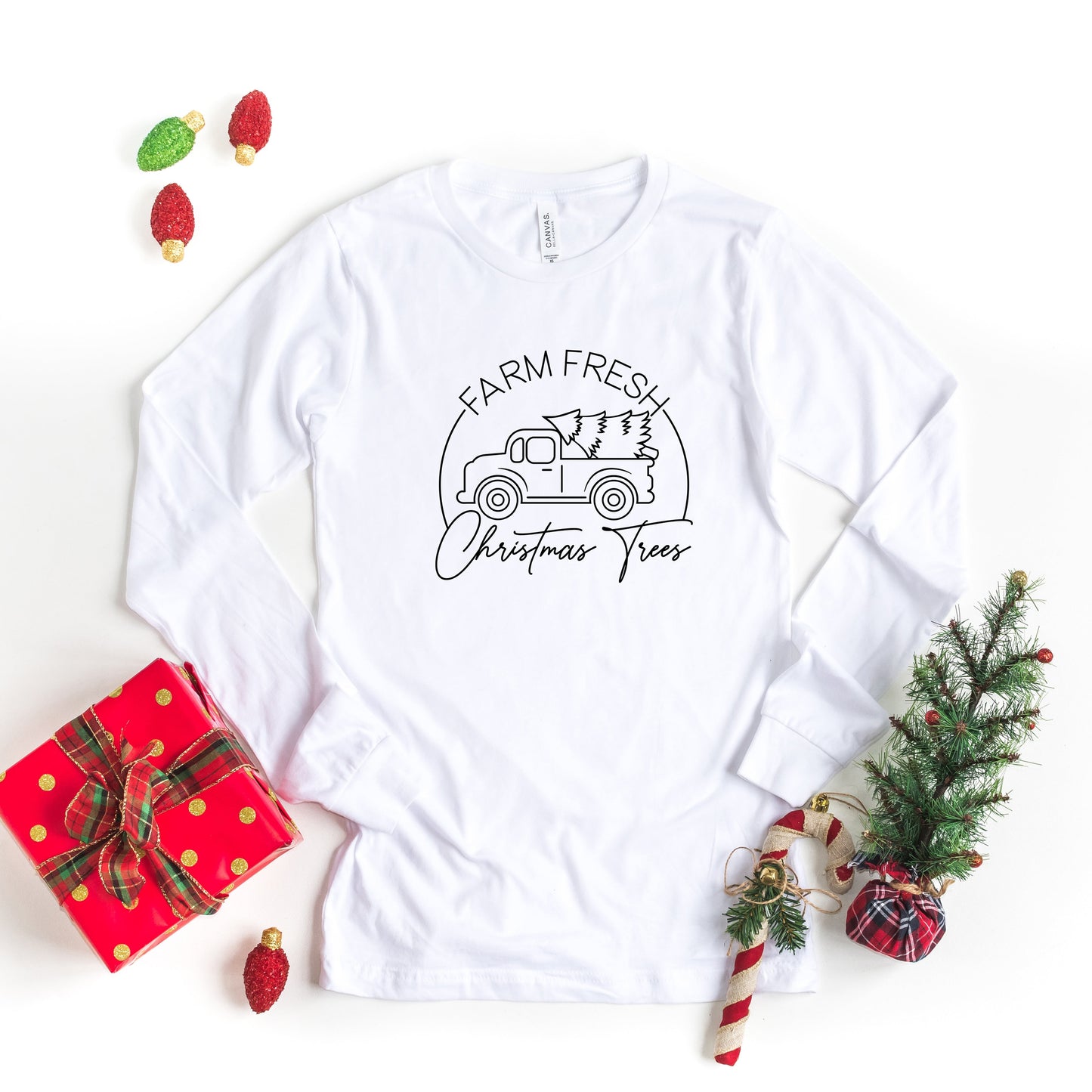 Farm Fresh Christmas Trees Cursive | Long Sleeve Crew Neck