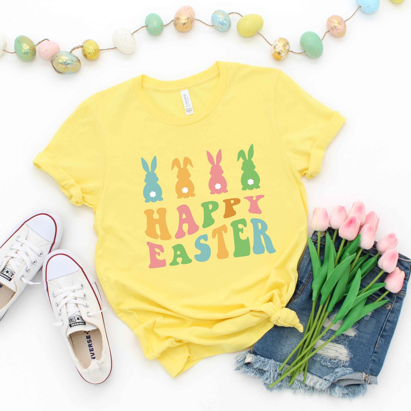Happy Easter Pastel Bunnies | Short Sleeve Crew Neck