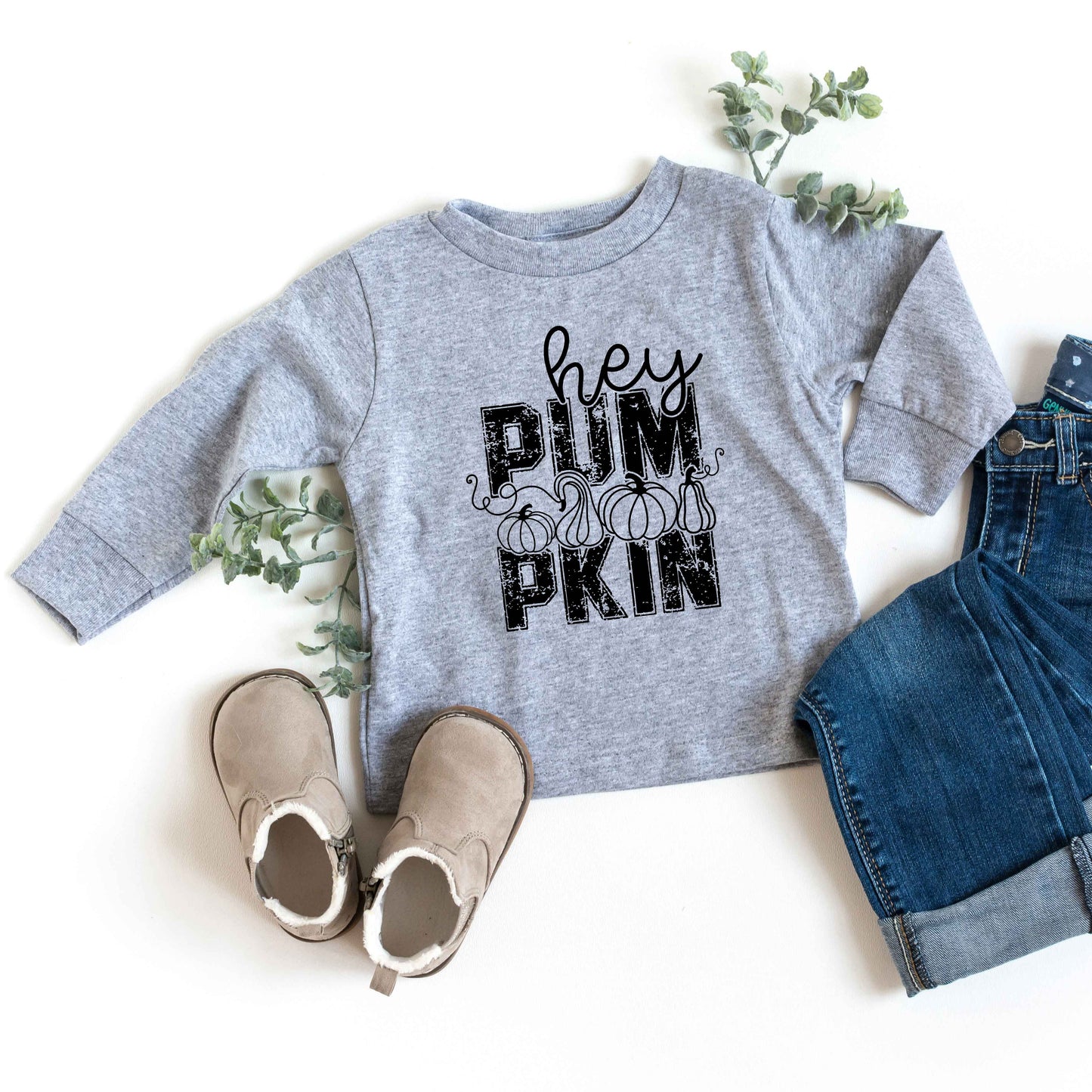 Hey Pumpkin Distressed | Toddler Graphic Long Sleeve Tee