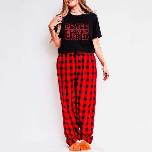 Peace Love Cupid Balloon Letters | Plaid Pajama Set