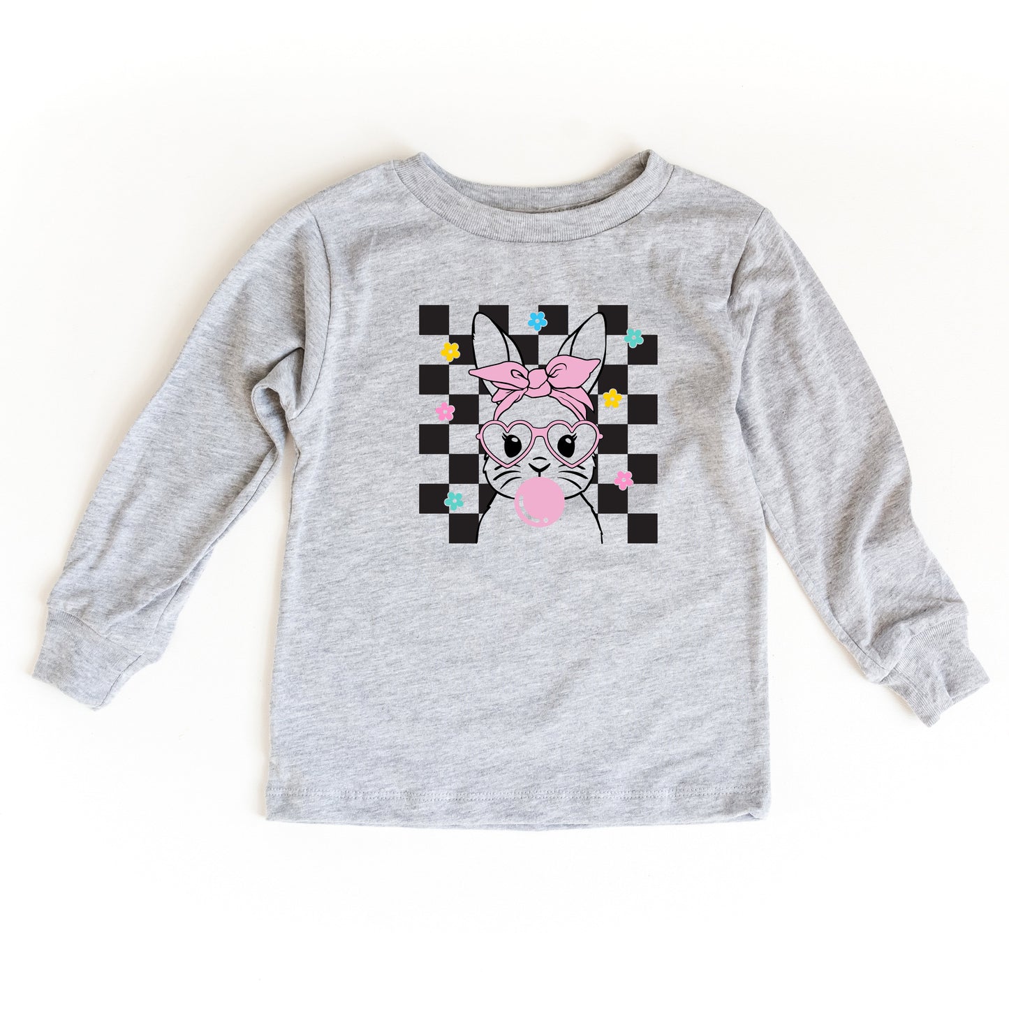 Checkered Groovy Bunny | Toddler Long Sleeve Tee