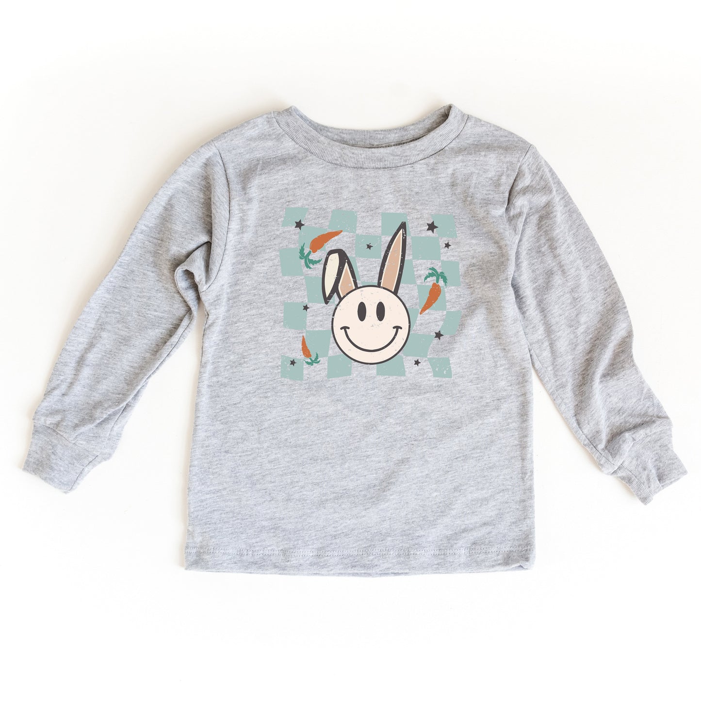 Checkered Smiley Easter Bunny | Toddler Long Sleeve Tee
