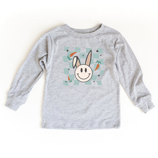 Checkered Smiley Easter Bunny | Toddler Long Sleeve Tee