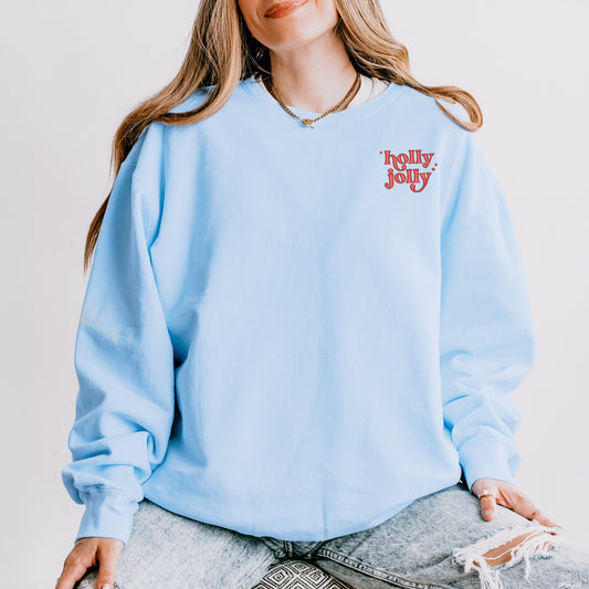 Embroidered Whimsical Holly Jolly Stars Mini  | Lightweight Garment Dyed Sweatshirt