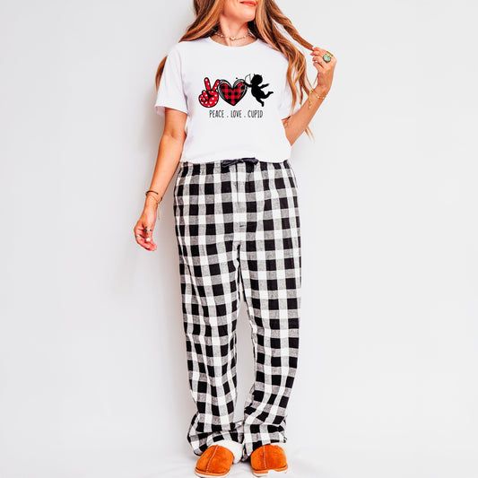 Peace Love Cupid | Plaid Pajama Set