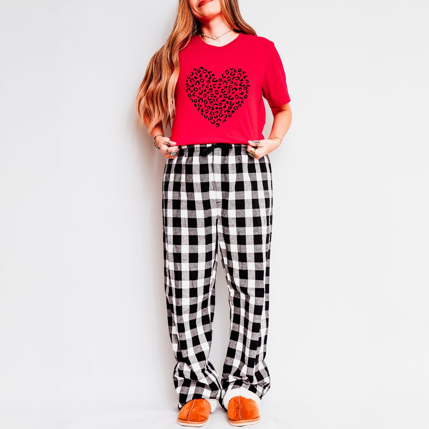Valentine Leopard Heart | Plaid Pajama Set