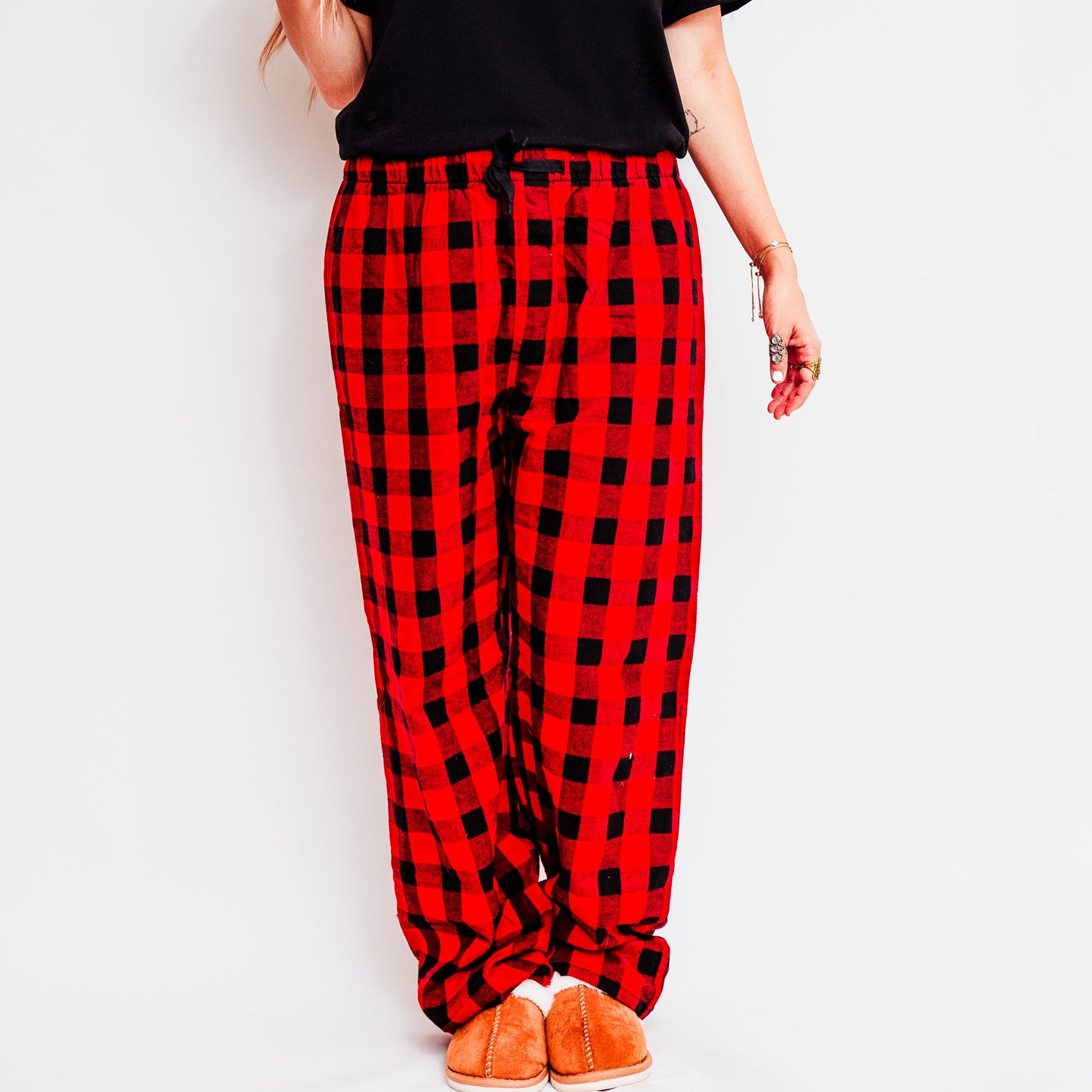 Love You More Cursive | Plaid Pajama Set