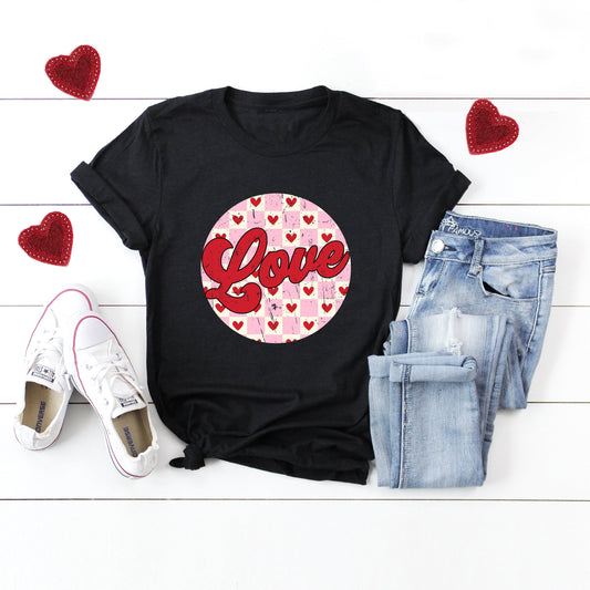 Retro Love Checkered Circle | Short Sleeve Graphic Tee