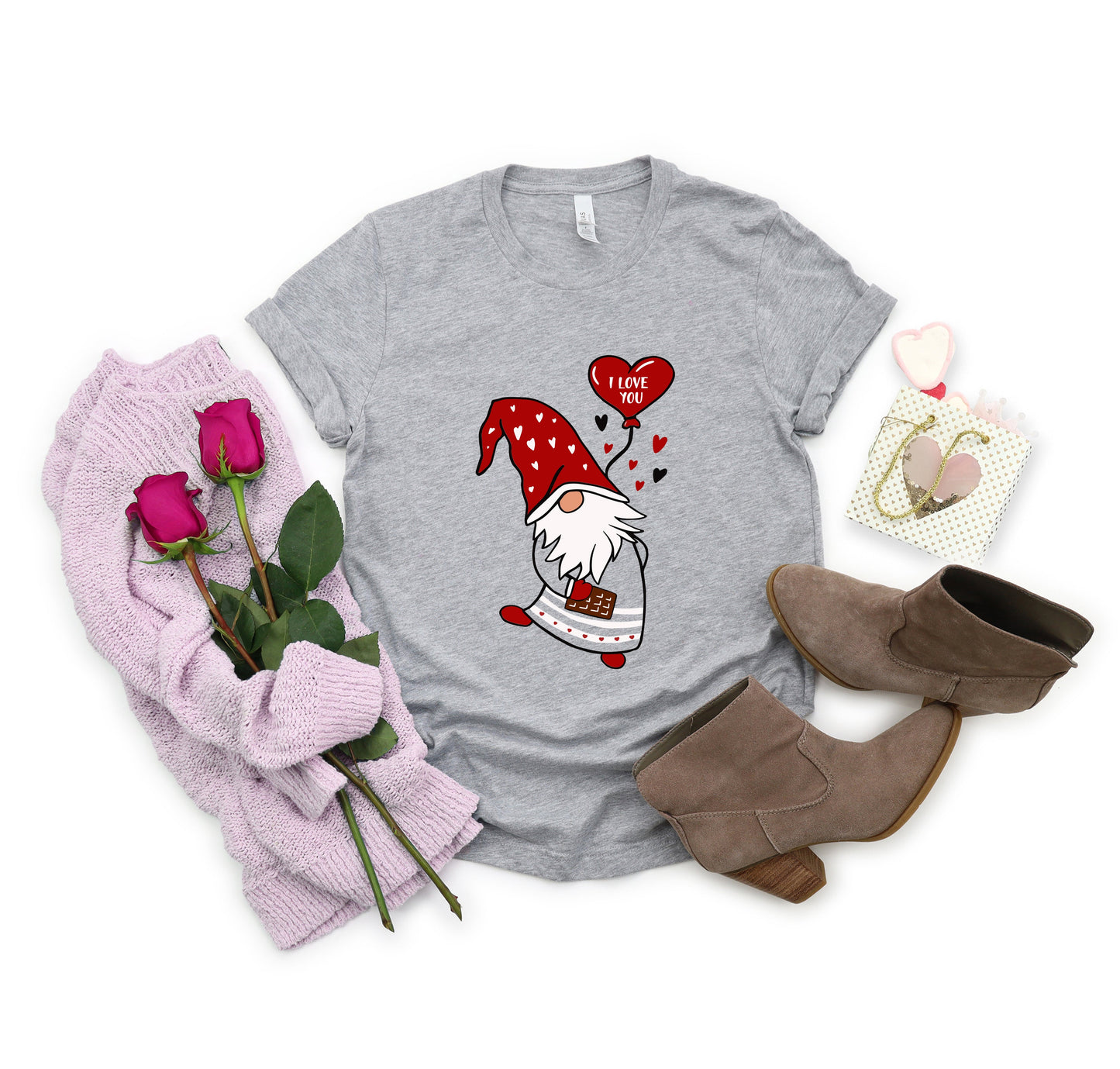 Valentine Gnome Heart | Short Sleeve Crew Neck