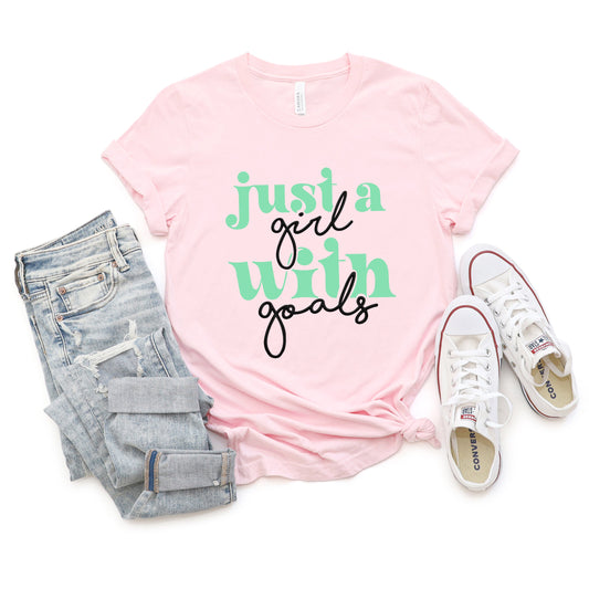 Just A Girl With Goals Multi Puff Print | Short Sleeve Crew Neck