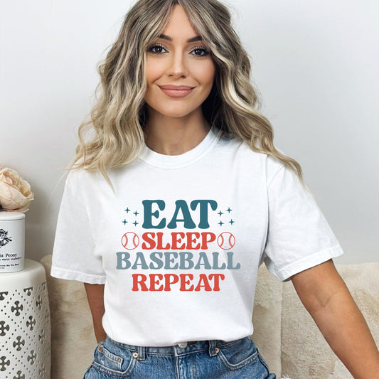 Eat Sleep Baseball Repeat Colorful | Garment Dyed Short Sleeve Tee