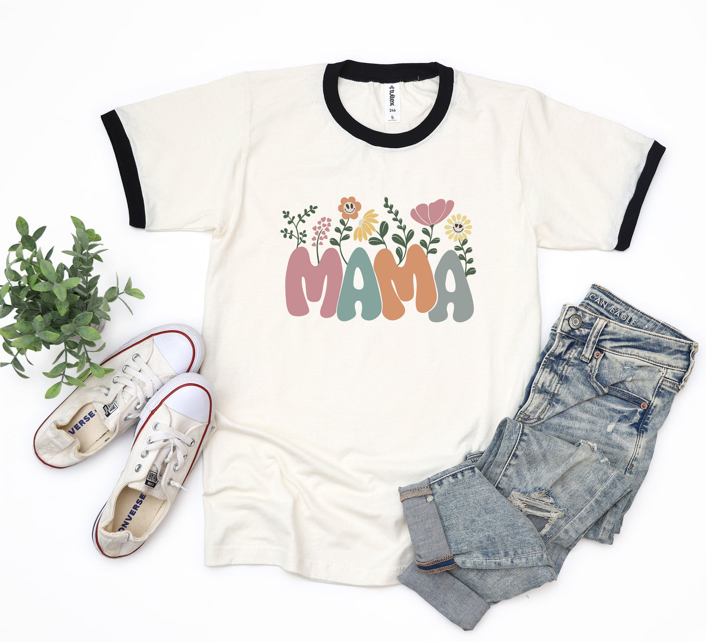 Mama Flowers Colorful | Ringer Tee
