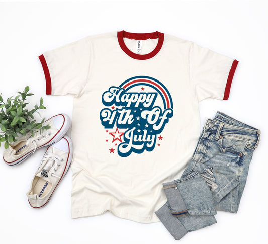 Happy 4th Of July Rainbow | Ringer Tee