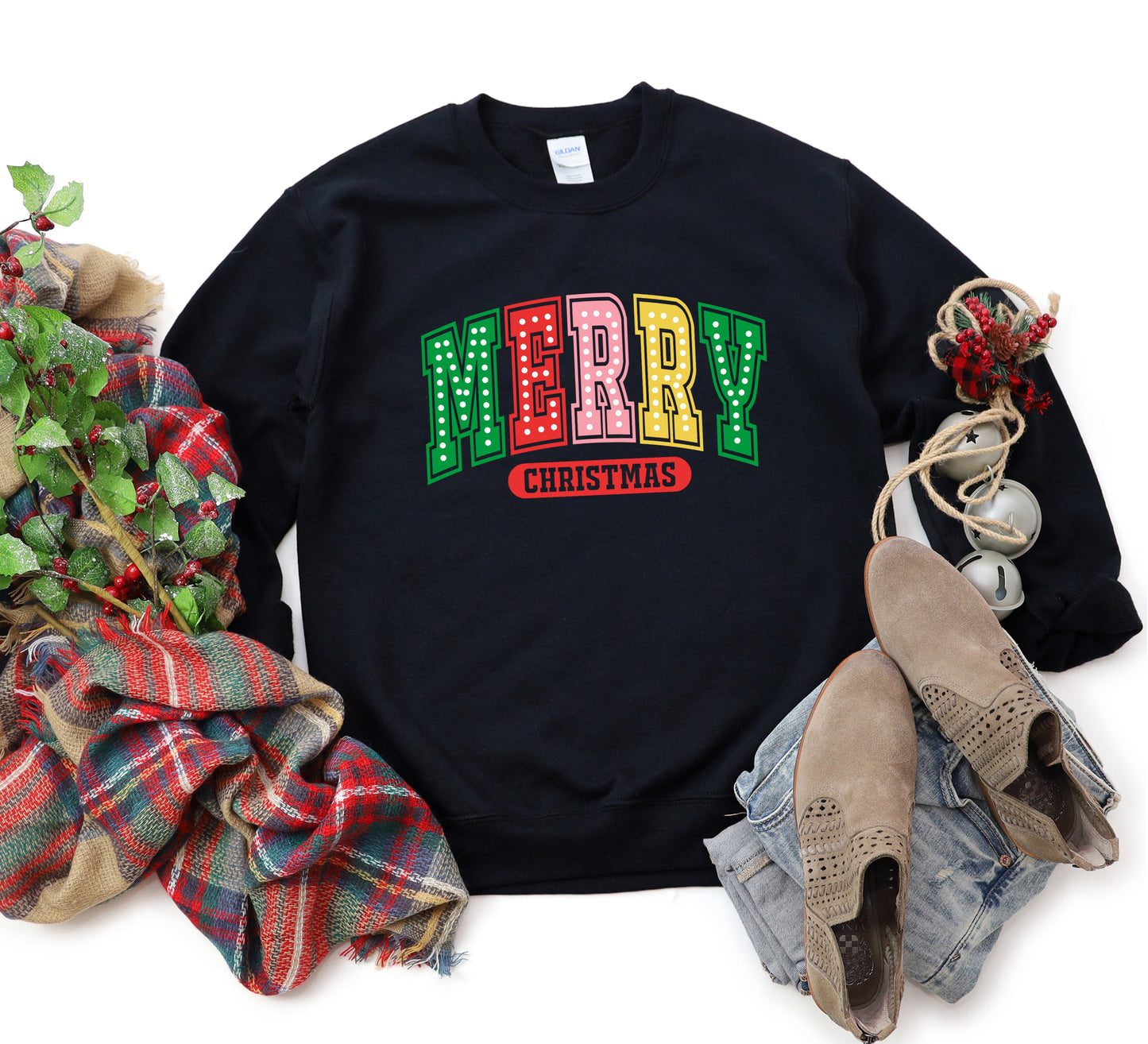 Merry Christmas Varsity Colorful | Sweatshirt