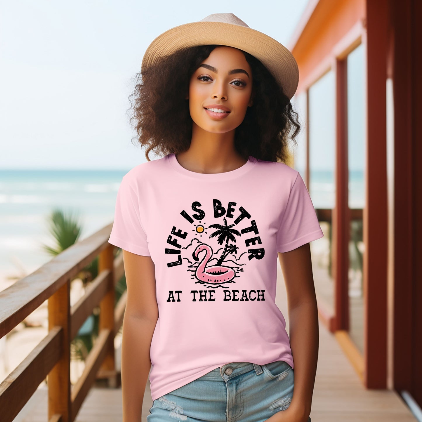 Better At The Beach Flamingo | Short Sleeve Graphic Tee