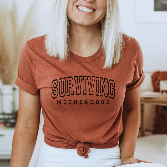 Varsity Surviving Motherhood | Short Sleeve Crew Neck