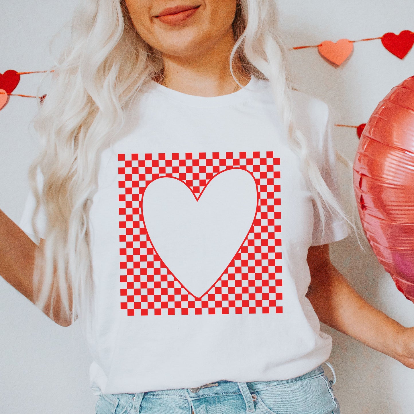 Checkered Heart Cut Out | Short Sleeve Graphic Tee