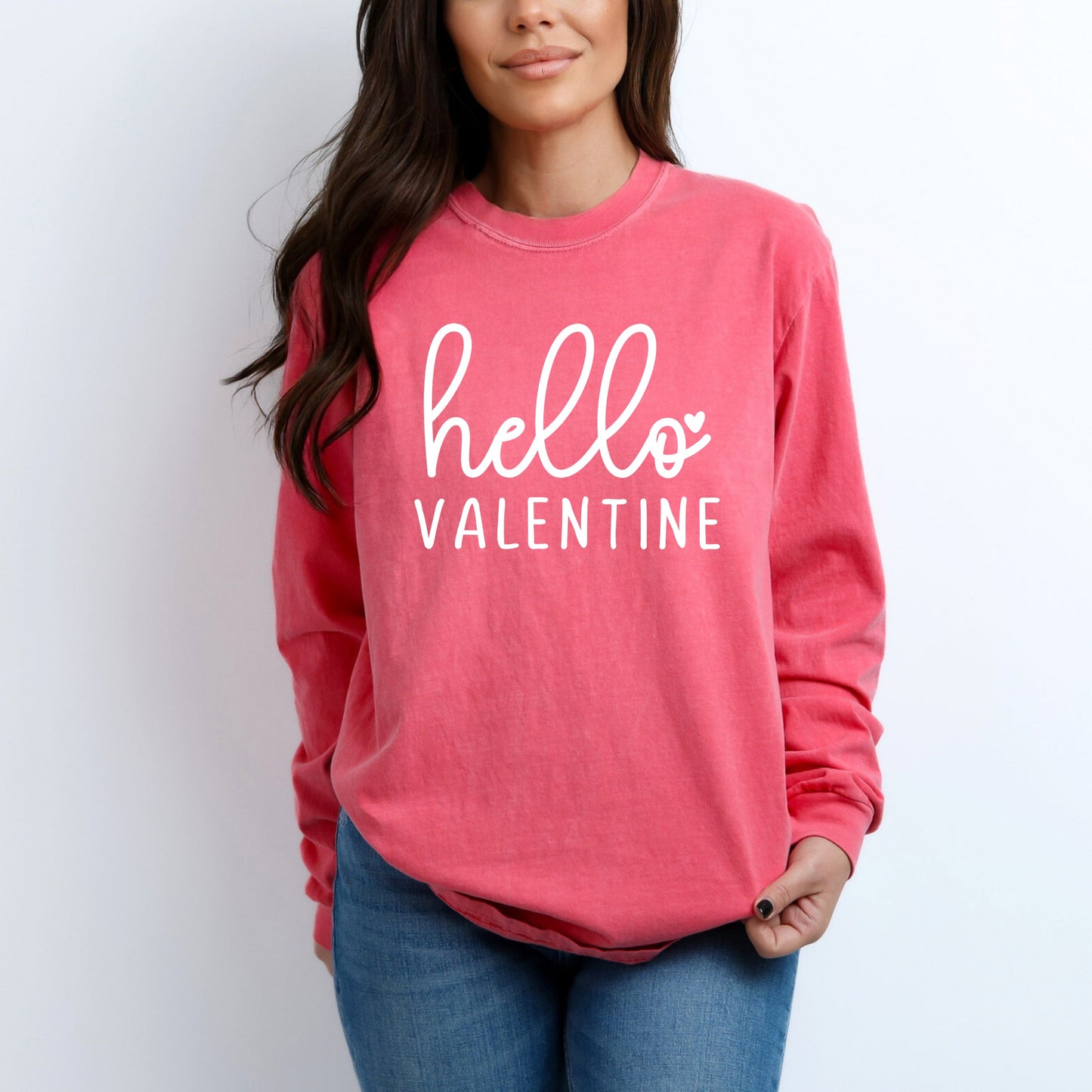 Hello Valentine Cursive | Garment Dyed Long Sleeve