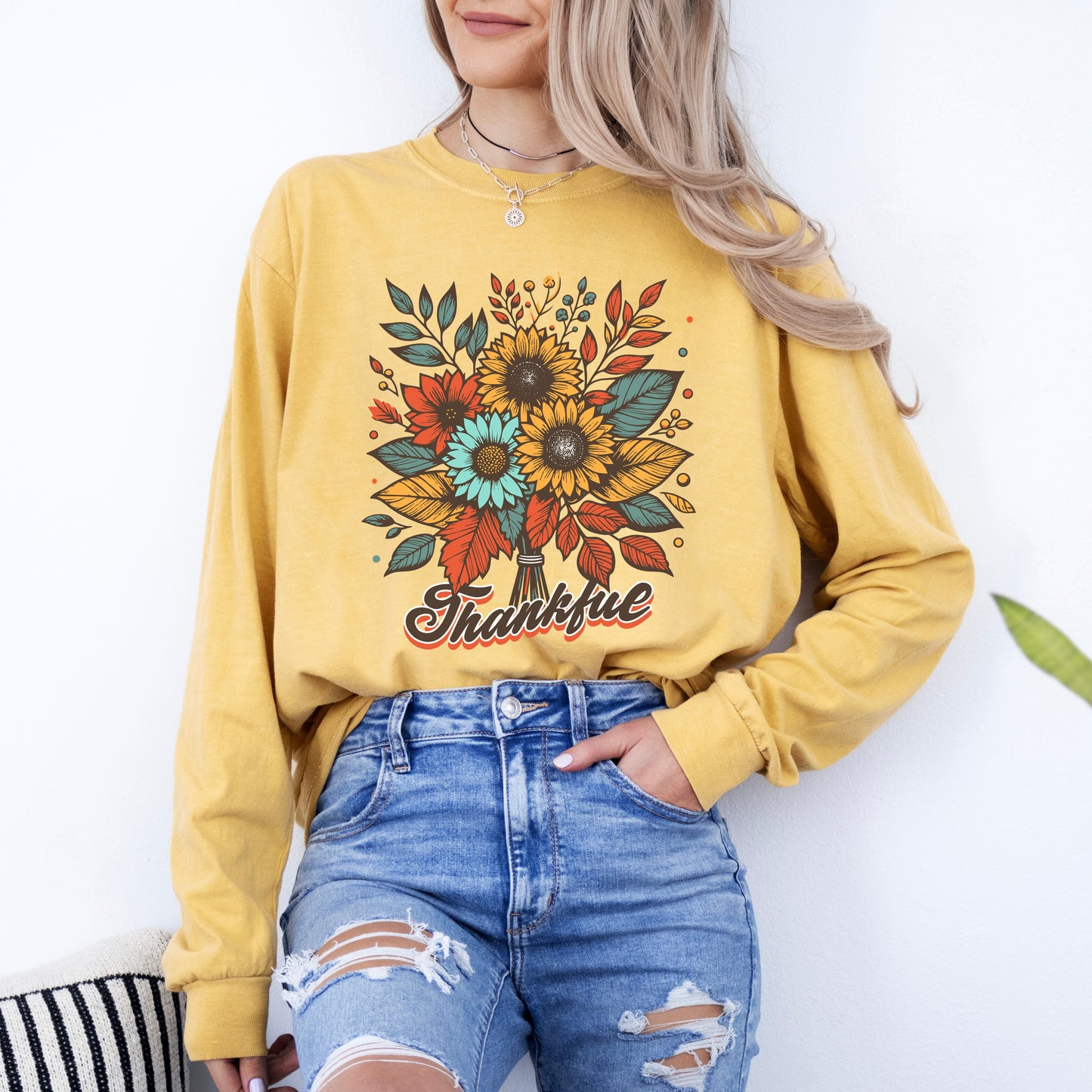 Thankful Flowers | Garment Dyed Long Sleeve