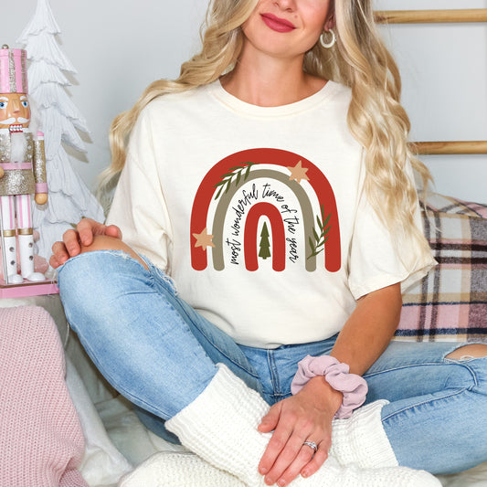 Boho Most Wonderful Time Rainbow | Garment Dyed Tee