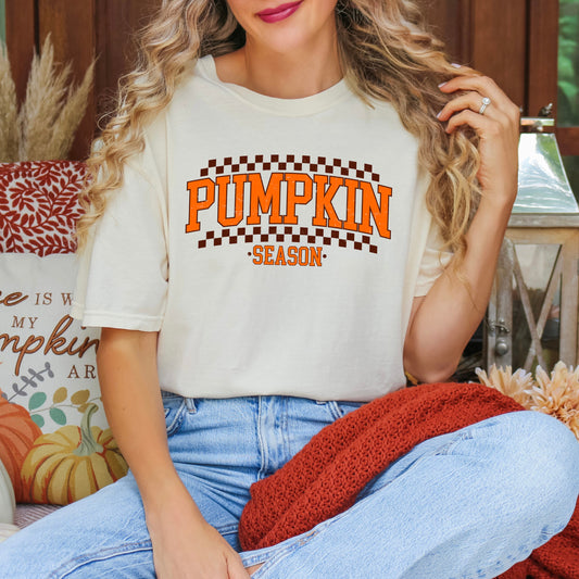 Checkered Arched Pumpkin Season | Garment Dyed Tee