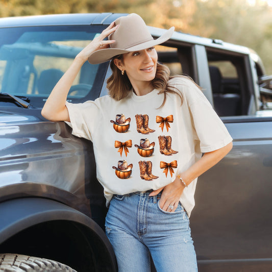 Coquette Pumpkin And Cowboy Boots | Garment Dyed Tee