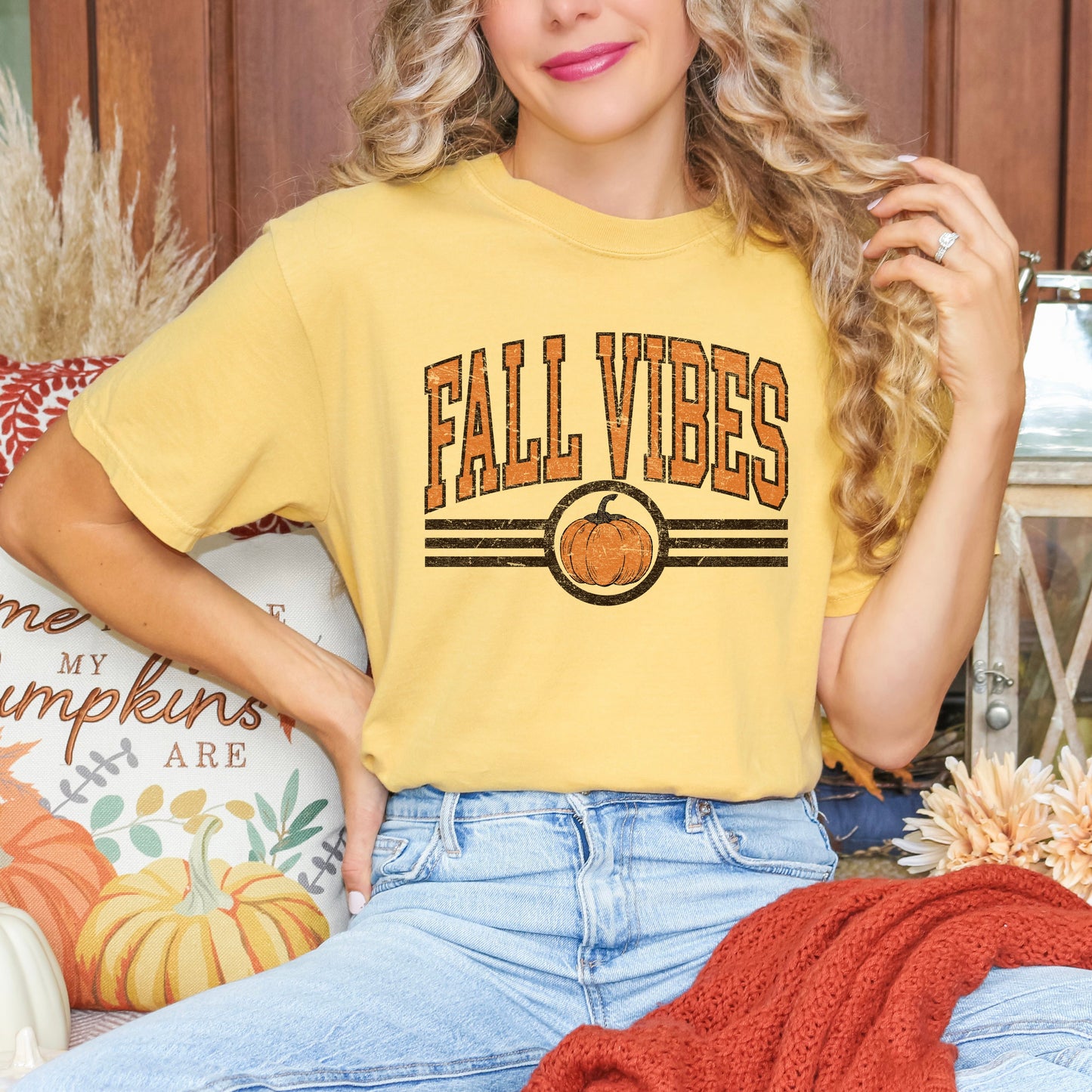 Fall Vibes Varsity Pumpkin | Garment Dyed Tee