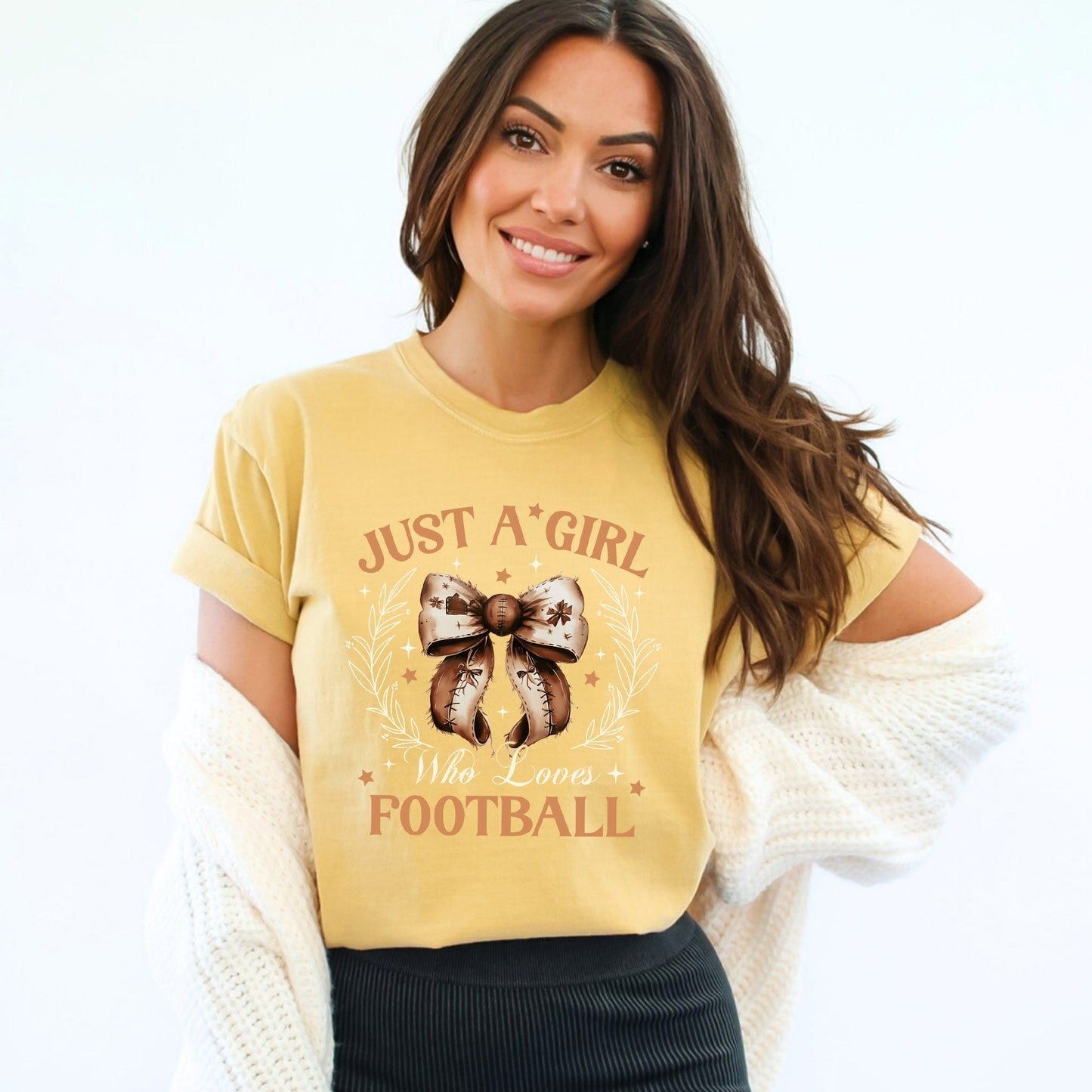 Coquette Girl Who Loves Football | Garment Dyed Short Sleeve Tee