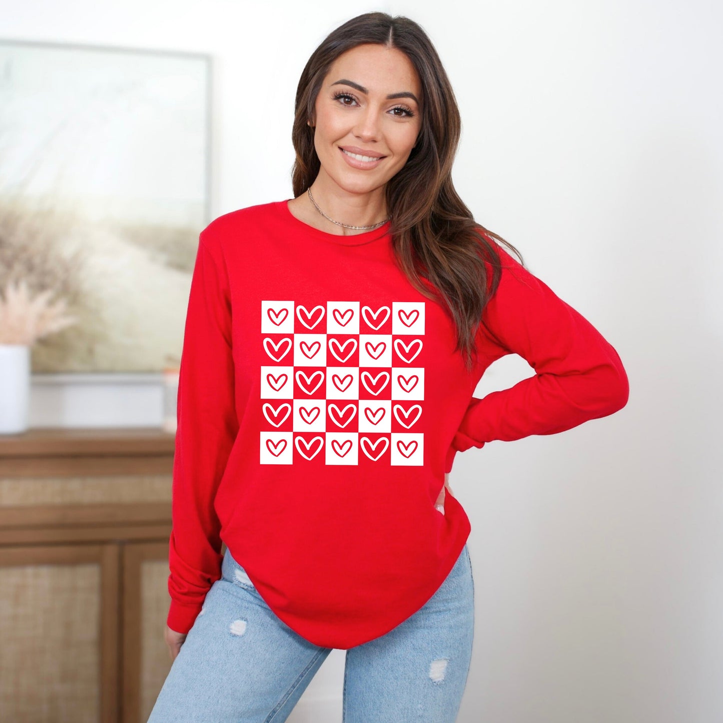 Heart Checkerboard | Long Sleeve Graphic Tee