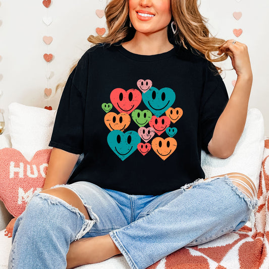 Distressed Smiley Hearts | Garment Dyed Tee