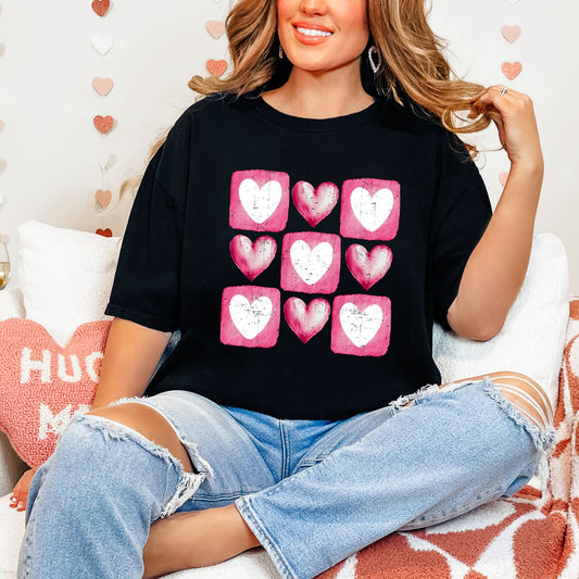 Pink Heart Grid | Garment Dyed Tee