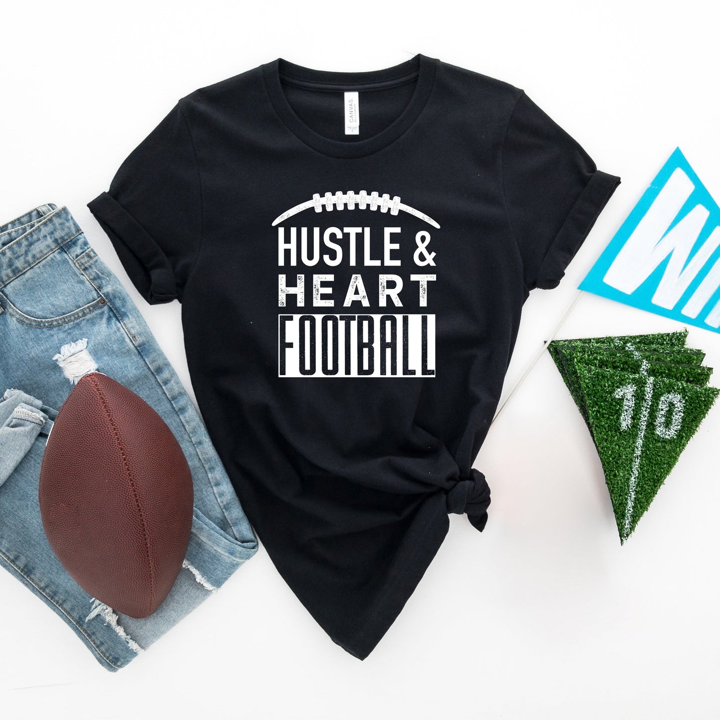 Hustle And Heart Football | Short Sleeve Graphic Tee