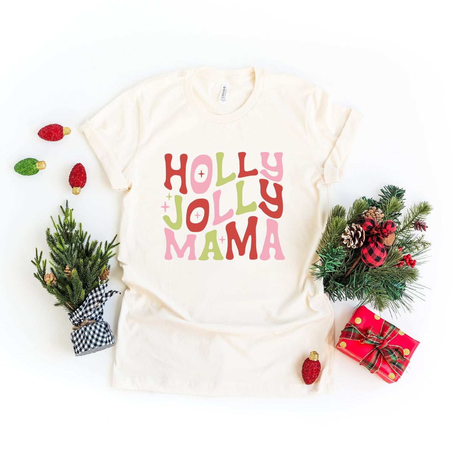 Holly Jolly Mama Colorful | Short Sleeve Crew Neck