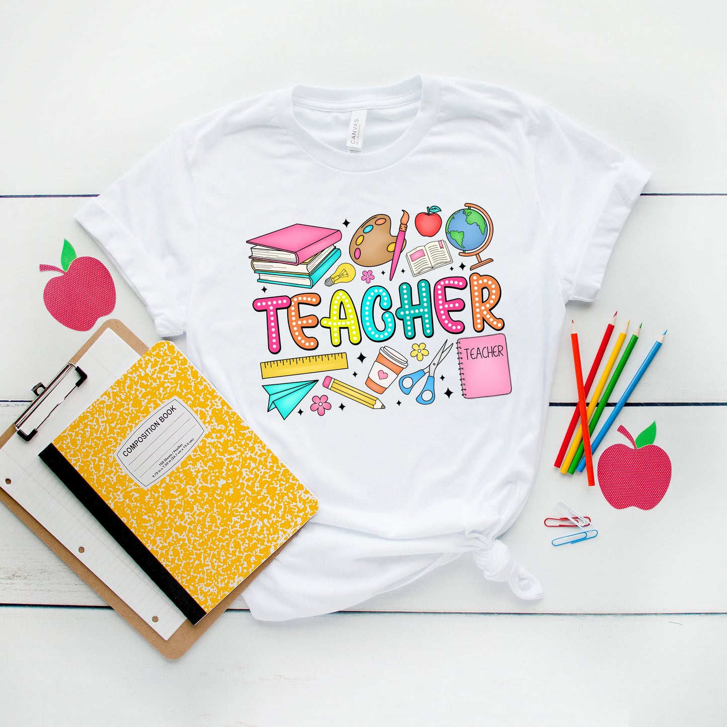 Teacher Bright Collage | Short Sleeve Graphic Tee