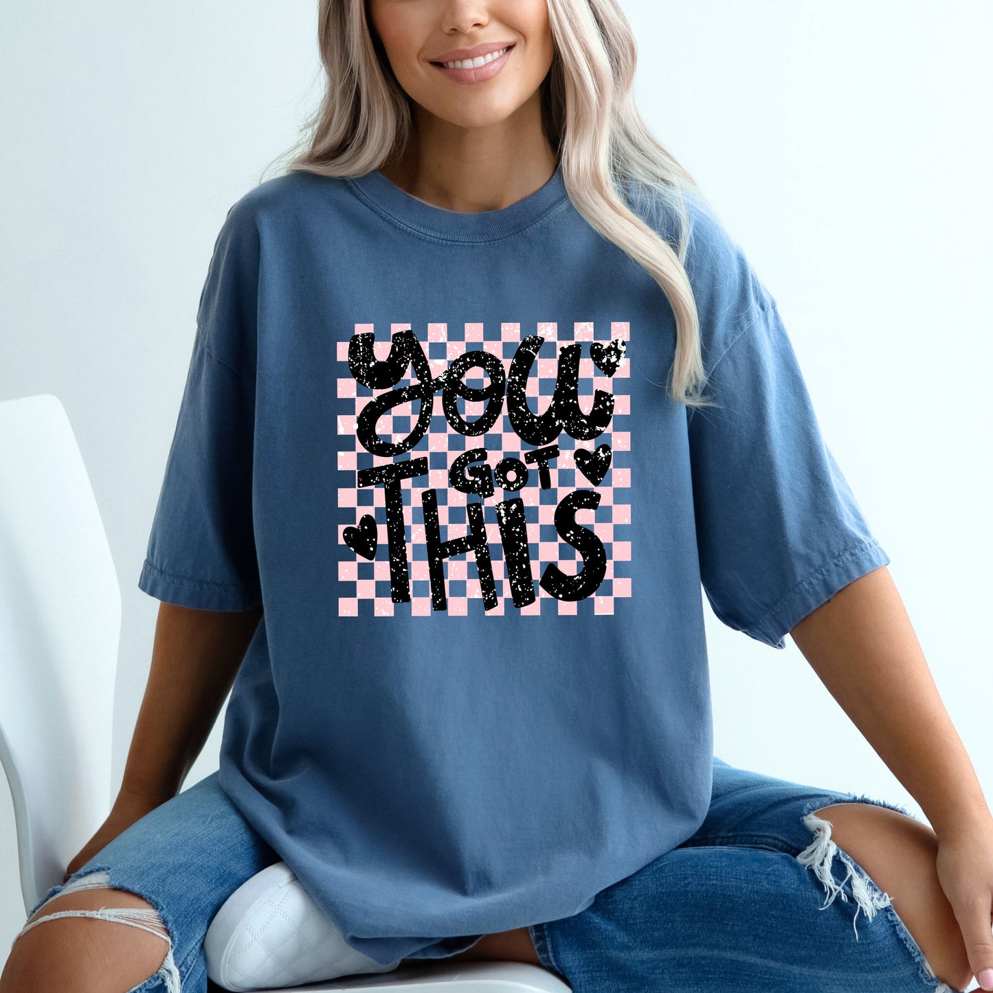 You Got This Distressed Checkered | Garment Dyed Short Sleeve Tee
