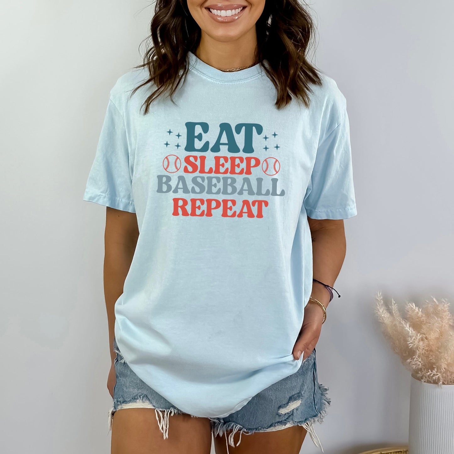 Eat Sleep Baseball Repeat Colorful | Garment Dyed Short Sleeve Tee