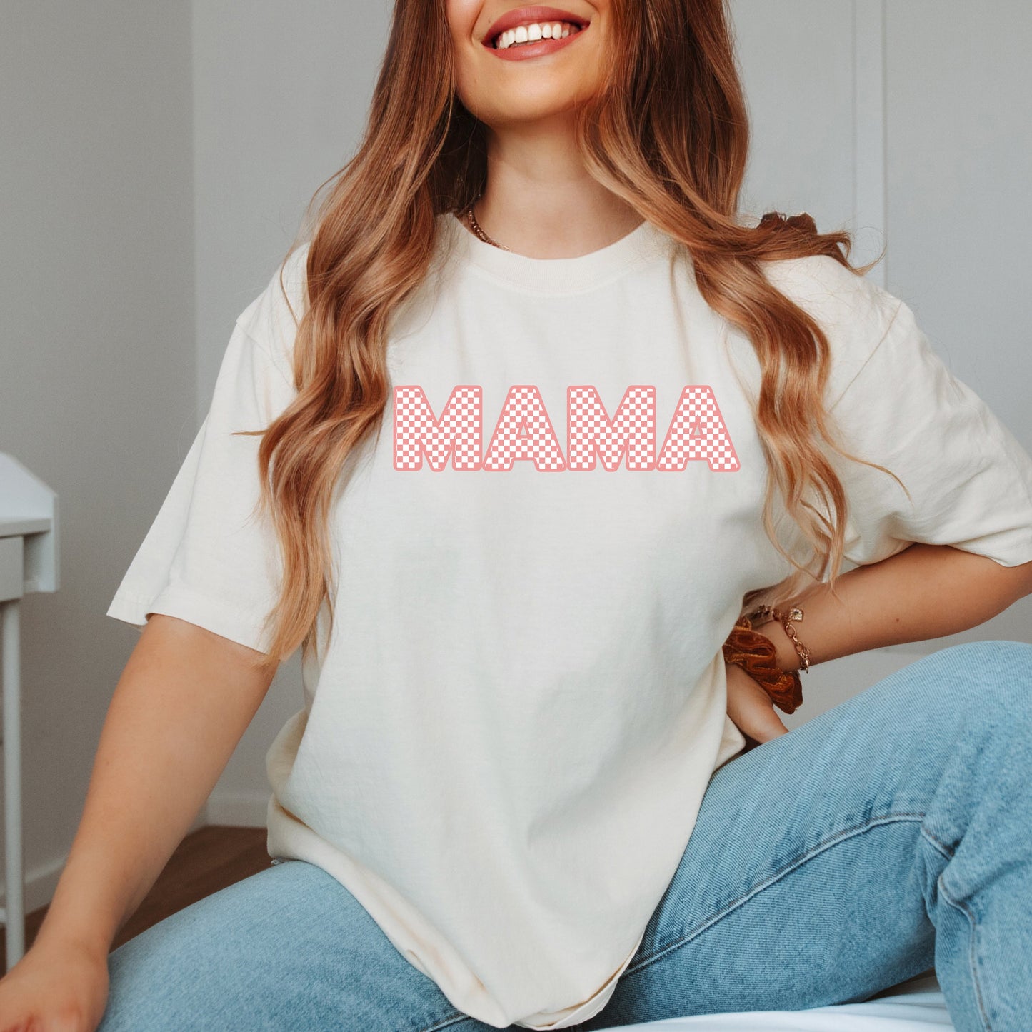 Pink Checkered Mama | Garment Dyed Tee