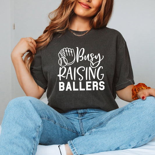 Busy Raising Ballers Baseball | Garment Dyed Short Sleeve Tee