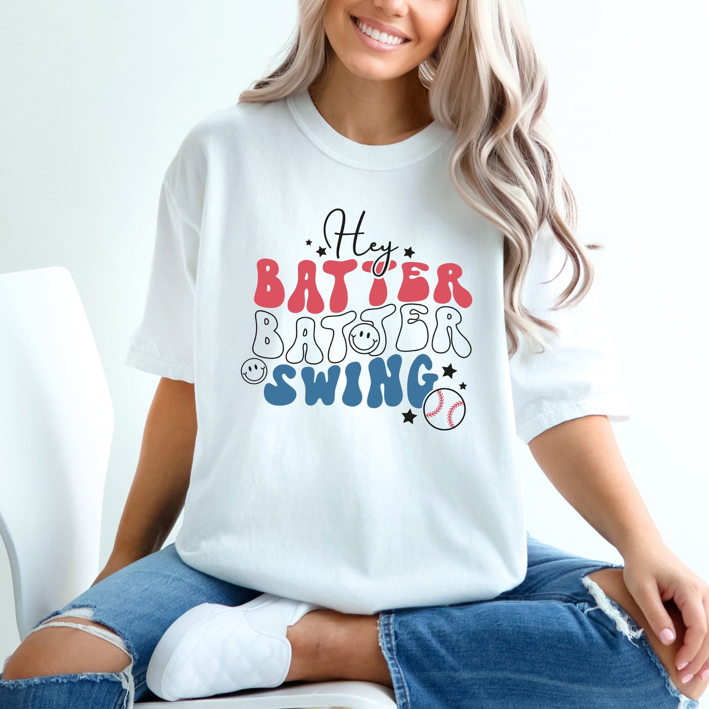 Batter Batter Red White Blue | Garment Dyed Short Sleeve Tee