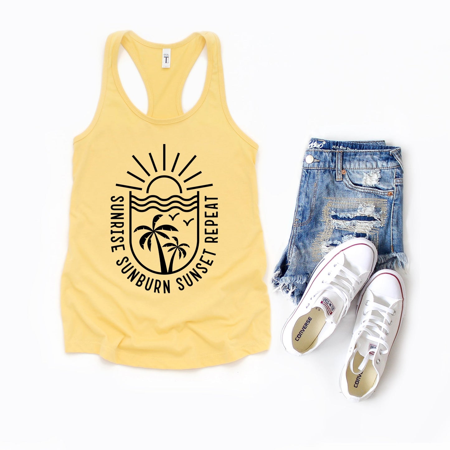 Sunrise Sunburn Sunset Repeat Beachscape | Racerback Tank