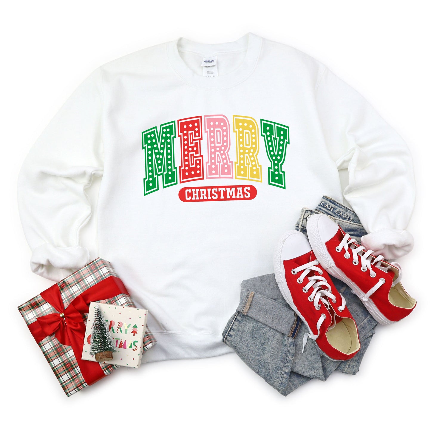 Merry Christmas Varsity Colorful | Sweatshirt