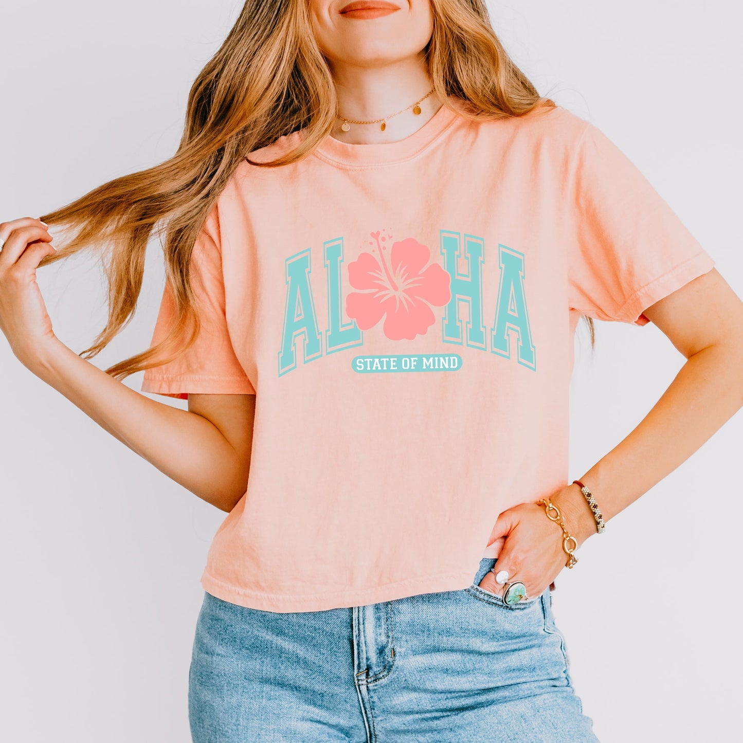 Aloha State Of Mind Flower | Relaxed Fit Cropped Tee