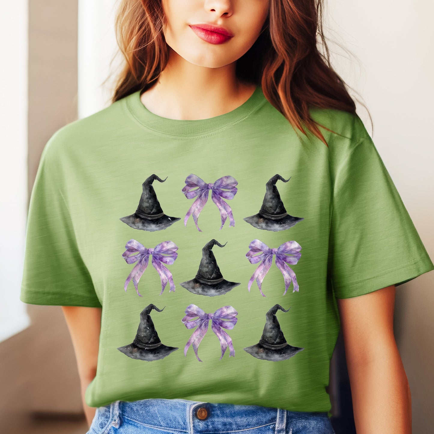 Coquette Purple Bow Witch Hat | Short Sleeve Graphic Tee