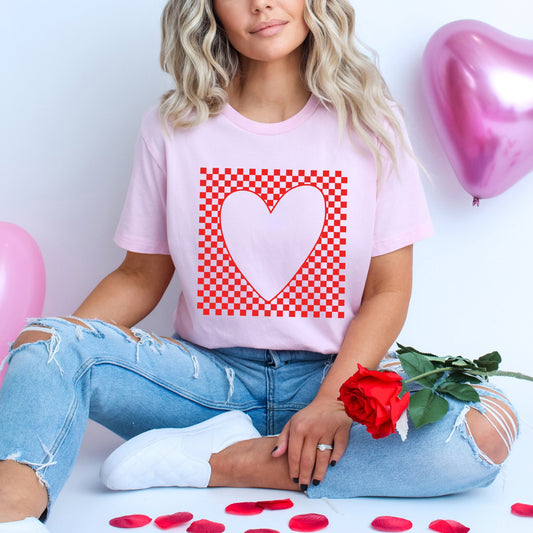 Checkered Heart Cut Out | Short Sleeve Graphic Tee