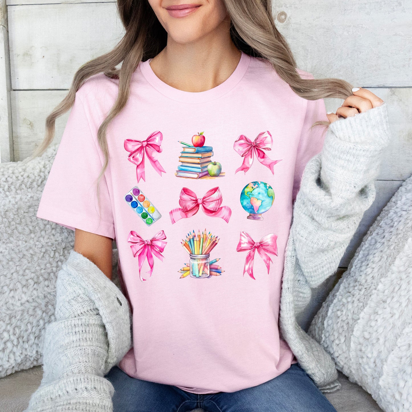 Coquette Pastel Teacher Collage | Short Sleeve Graphic Tee