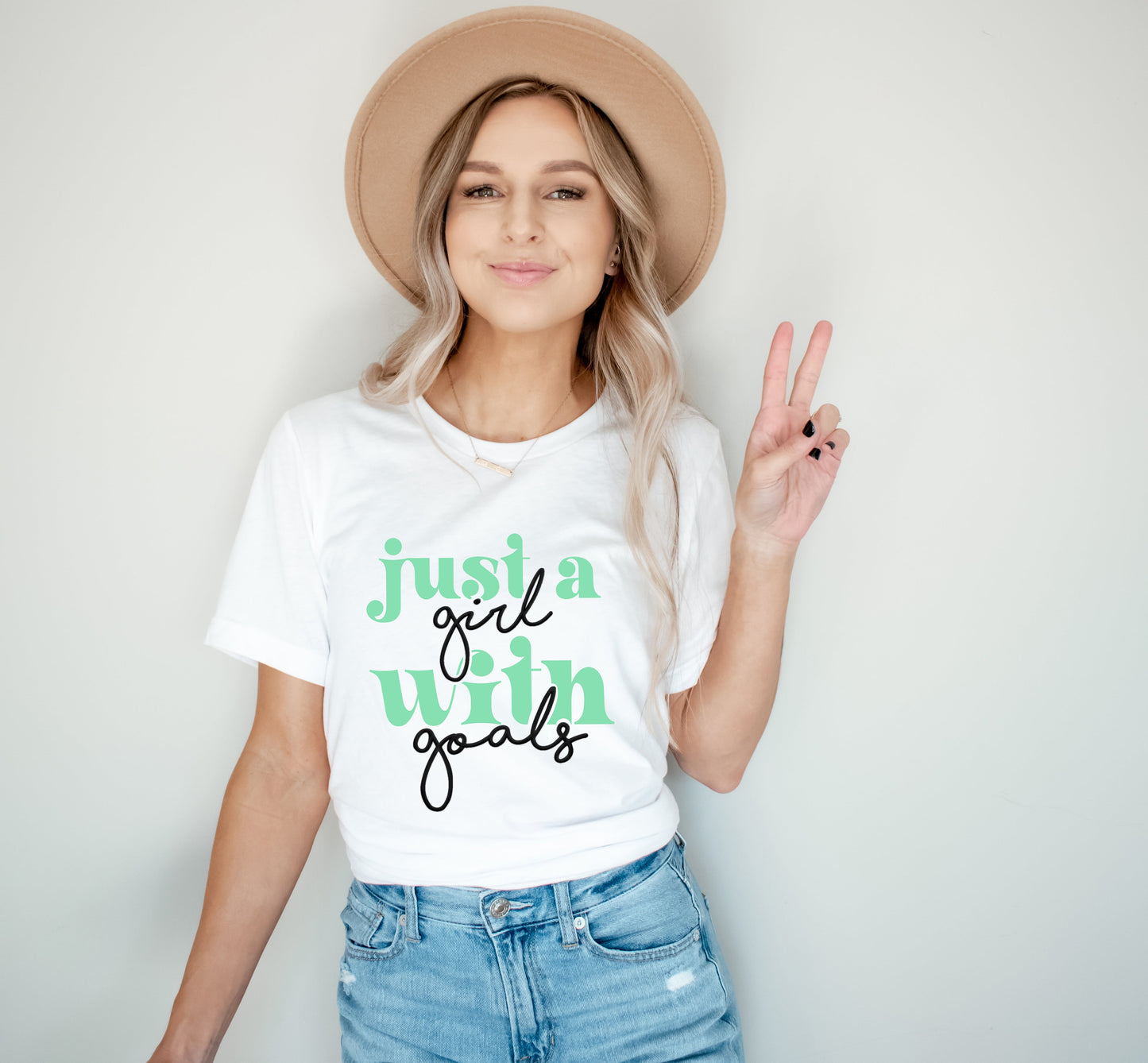 Just A Girl With Goals Multi Puff Print | Short Sleeve Crew Neck