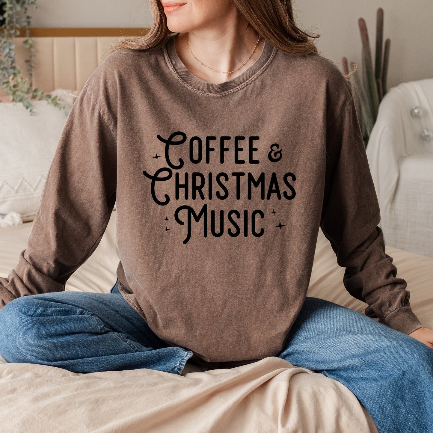 Coffee And Christmas Music | Garment Dyed Long Sleeve