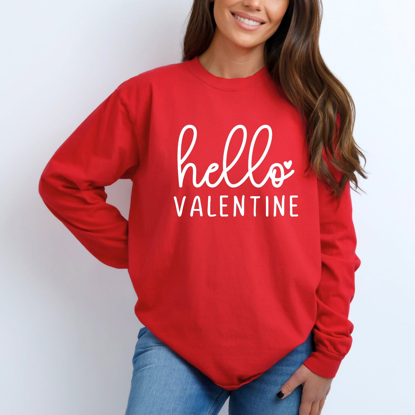 Hello Valentine Cursive | Garment Dyed Long Sleeve